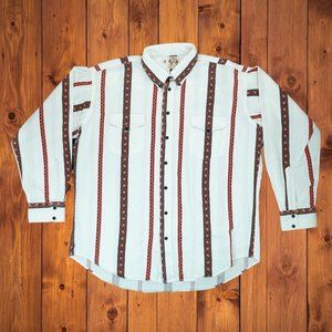 Old El Paso Tribal Aztec WESTERN Striped Shirt Size 17.5  35‎ Long Sleeve